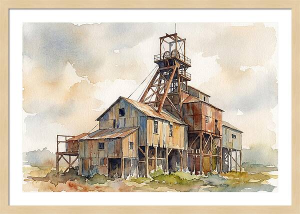 Abandoned Mine Structure In Watercolor