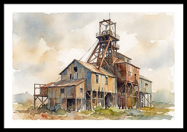 Abandoned Mine Structure In Watercolor