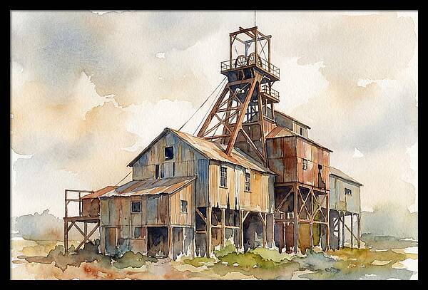 Abandoned Mine Structure In Watercolor