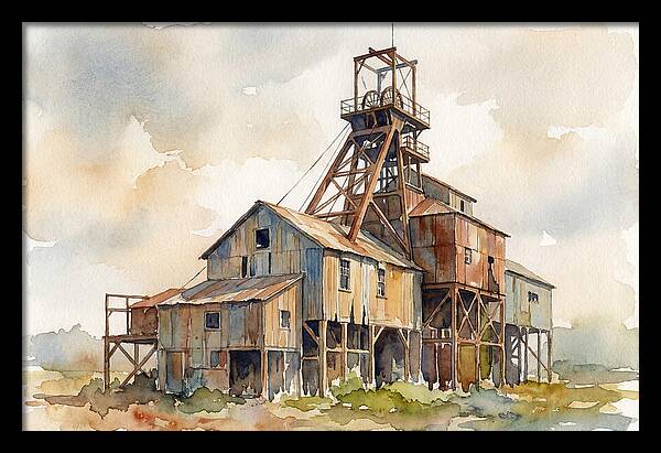 Abandoned Mine Structure In Watercolor