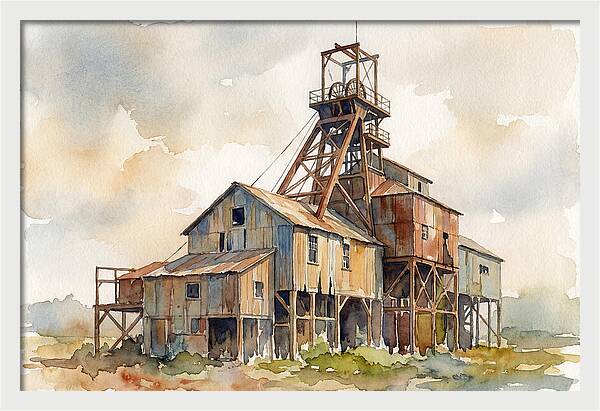 Abandoned Mine Structure In Watercolor