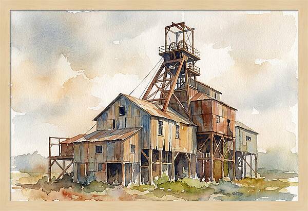 Abandoned Mine Structure In Watercolor