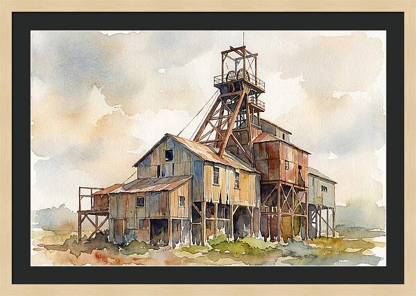 Abandoned Mine Structure In Watercolor