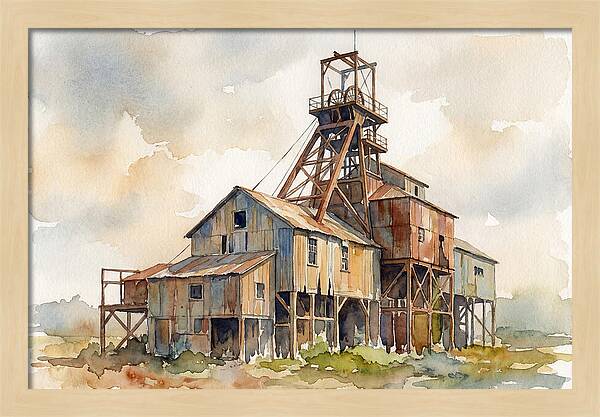 Abandoned Mine Structure In Watercolor