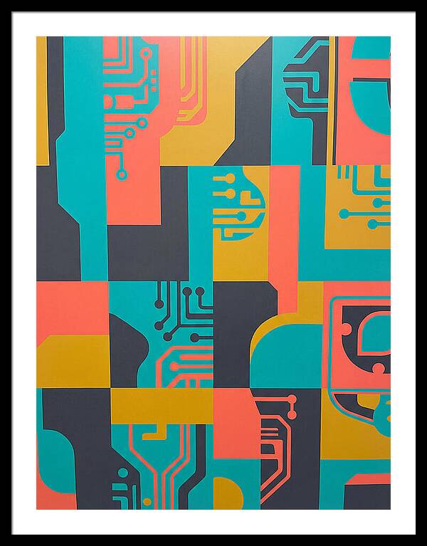 Abstract Circuit Patterns In Bold Colors
