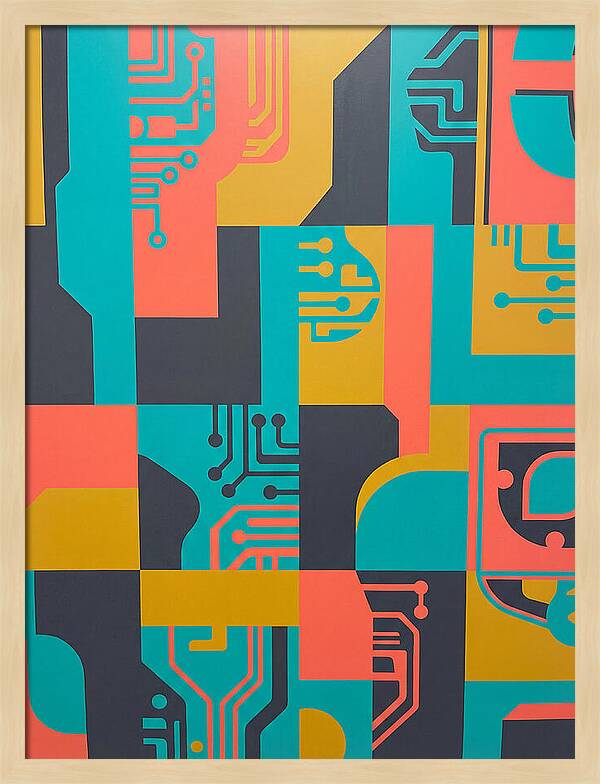 Abstract Circuit Patterns In Bold Colors