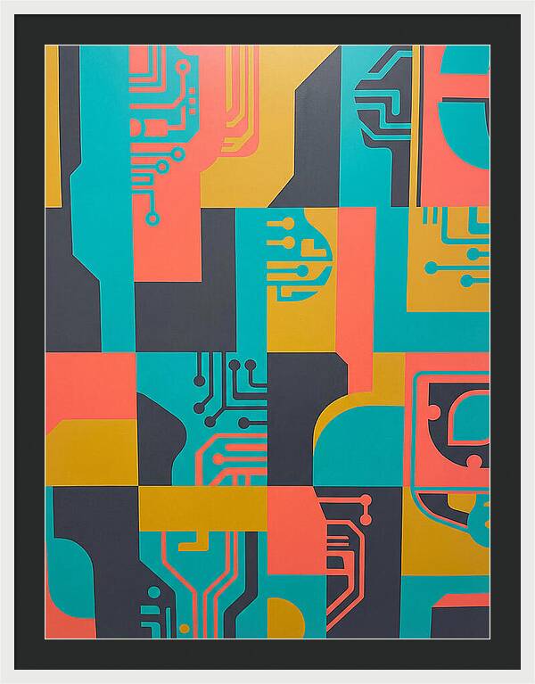 Abstract Circuit Patterns In Bold Colors