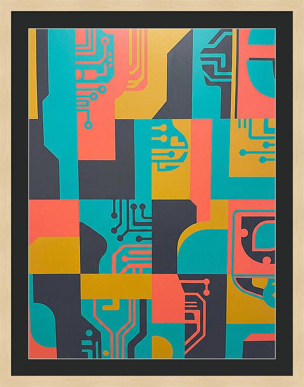 Abstract Circuit Patterns In Bold Colors