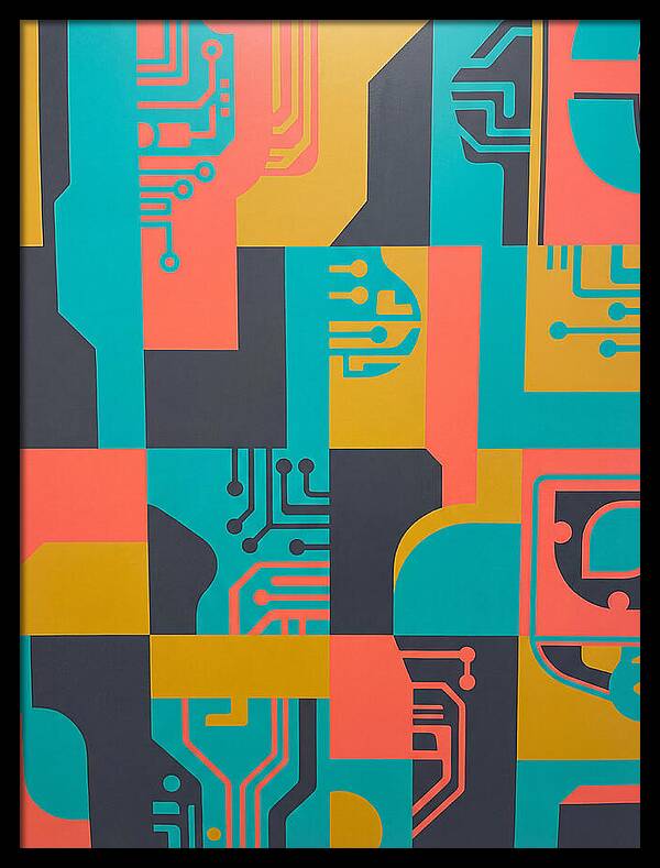 Abstract Circuit Patterns In Bold Colors