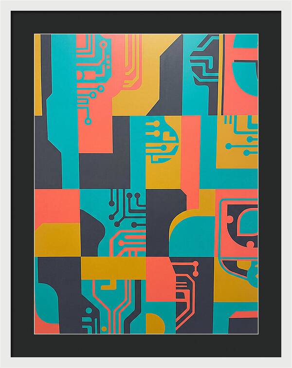 Abstract Circuit Patterns In Bold Colors