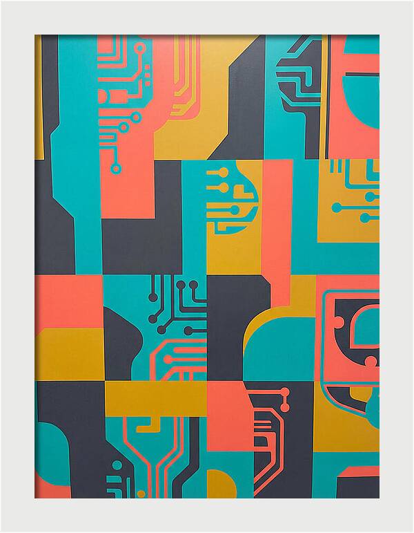 Abstract Circuit Patterns In Bold Colors