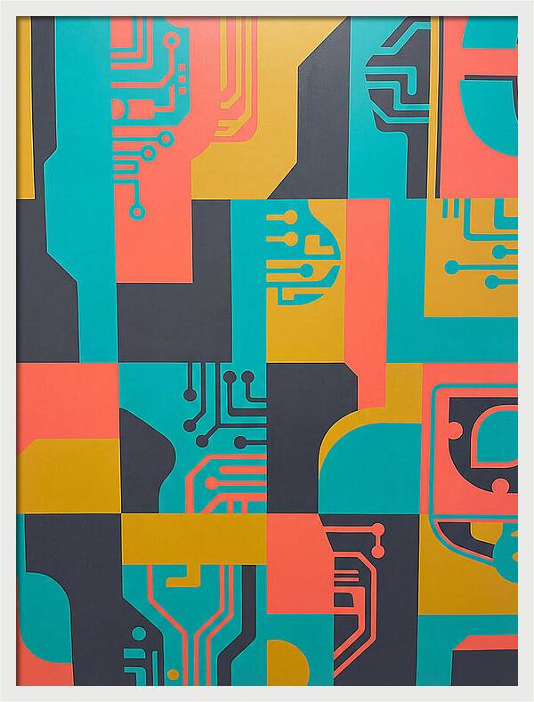 Abstract Circuit Patterns In Bold Colors