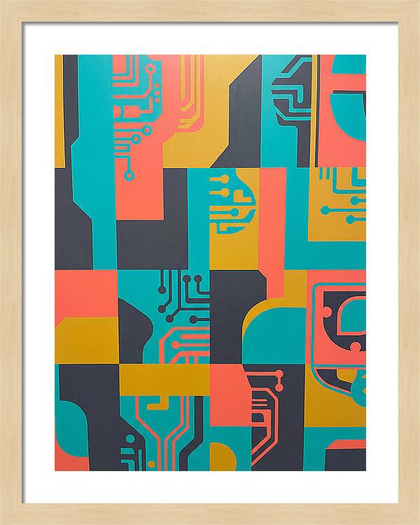 Abstract Circuit Patterns In Bold Colors