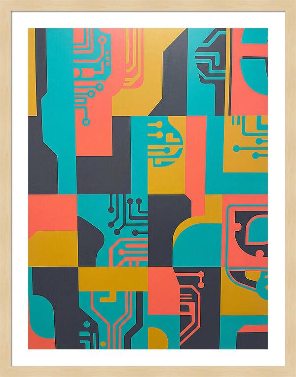 Abstract Circuit Patterns In Bold Colors