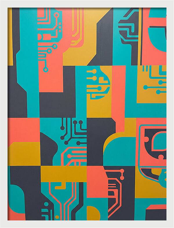 Abstract Circuit Patterns In Bold Colors