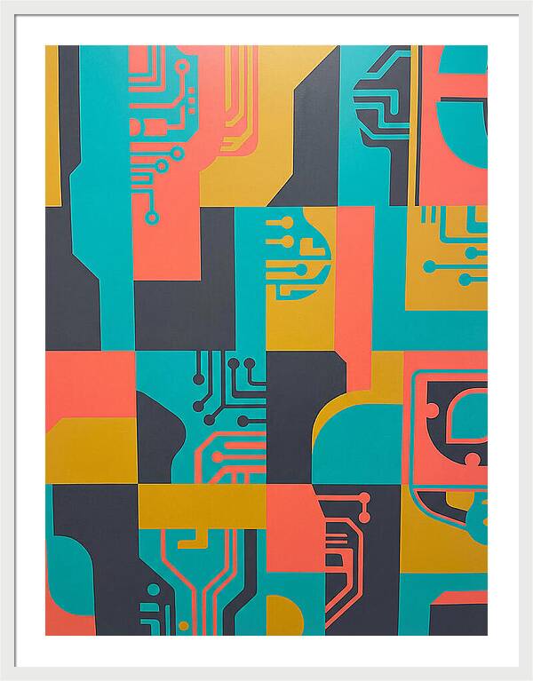 Abstract Circuit Patterns In Bold Colors
