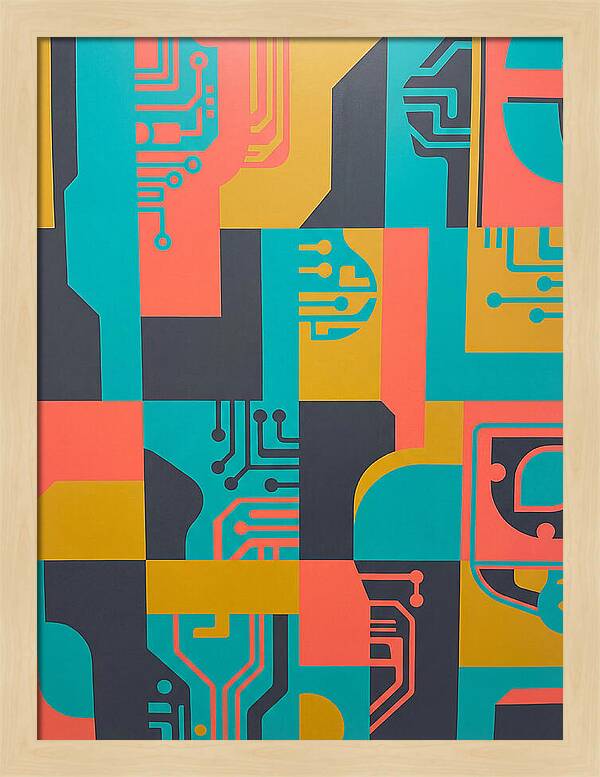 Abstract Circuit Patterns In Bold Colors