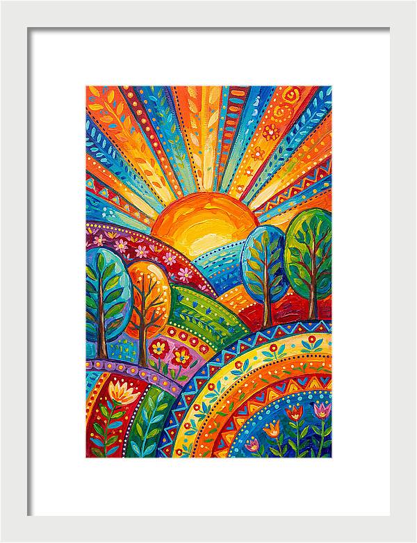Abstract Sunrise Over Colorful Hills
