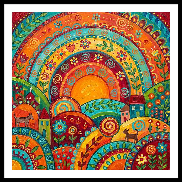 Abstract Sunset Over Folk Landscape
