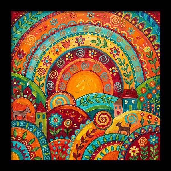 Abstract Sunset Over Folk Landscape