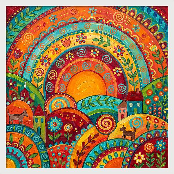 Abstract Sunset Over Folk Landscape
