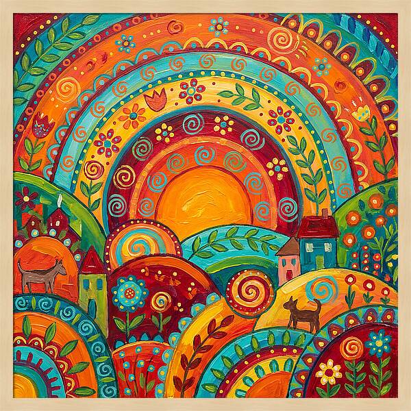 Abstract Sunset Over Folk Landscape
