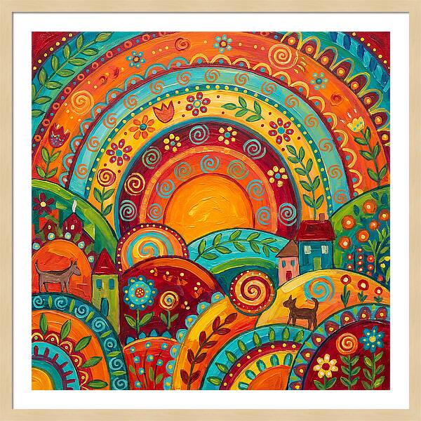 Abstract Sunset Over Folk Landscape