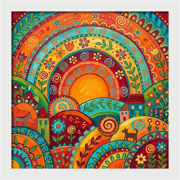 Abstract Sunset Over Folk Landscape