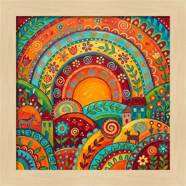 Abstract Sunset Over Folk Landscape