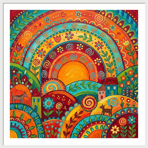 Abstract Sunset Over Folk Landscape