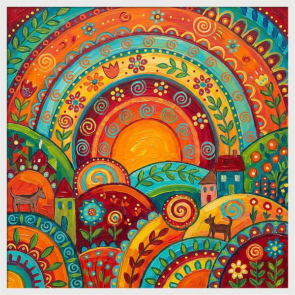 Abstract Sunset Over Folk Landscape