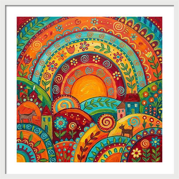 Abstract Sunset Over Folk Landscape