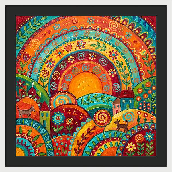 Abstract Sunset Over Folk Landscape