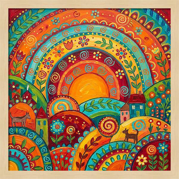 Abstract Sunset Over Folk Landscape