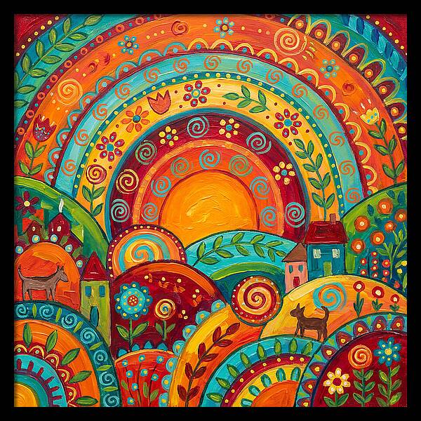 Abstract Sunset Over Folk Landscape
