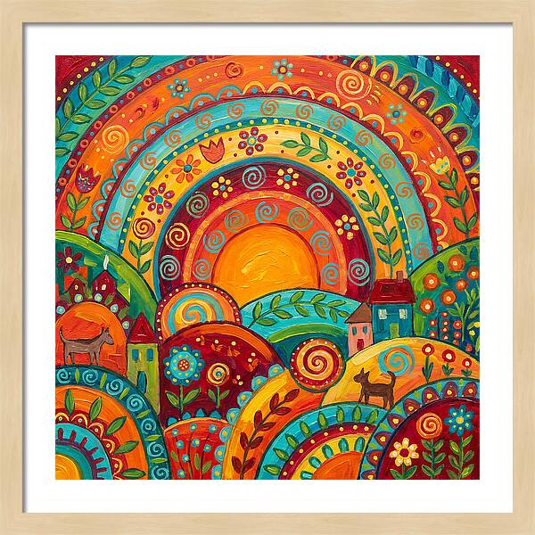 Abstract Sunset Over Folk Landscape