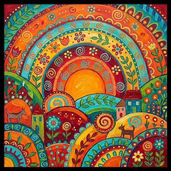 Abstract Sunset Over Folk Landscape