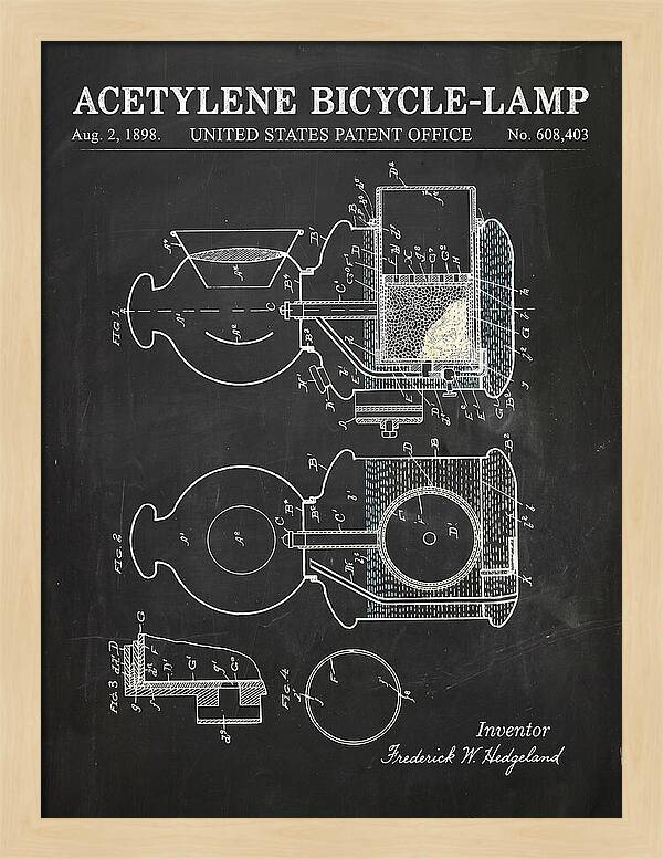 Acetylene Bicycle Lamp Chalkboard Patent Us608403a