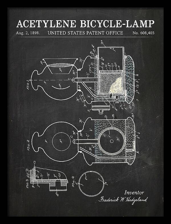 Acetylene Bicycle Lamp Chalkboard Patent Us608403a