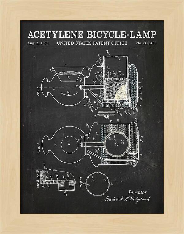 Acetylene Bicycle Lamp Chalkboard Patent Us608403a