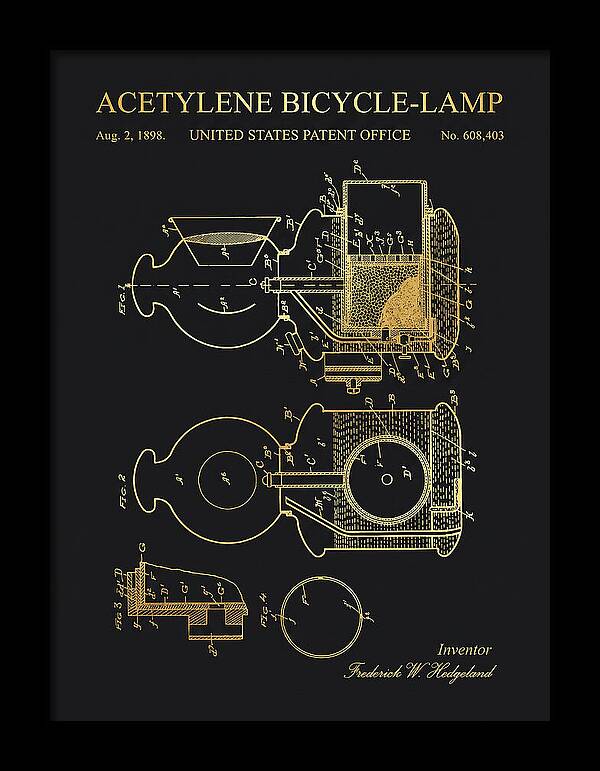 Acetylene Bicycle Lamp Gold Patent Us608403a