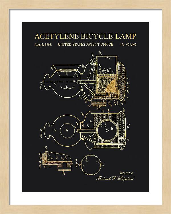 Acetylene Bicycle Lamp Gold Patent Us608403a