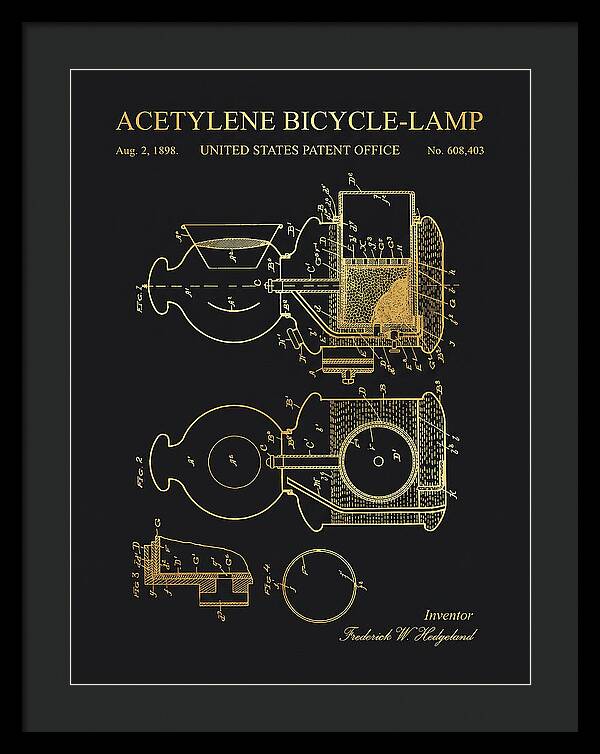Acetylene Bicycle Lamp Gold Patent Us608403a
