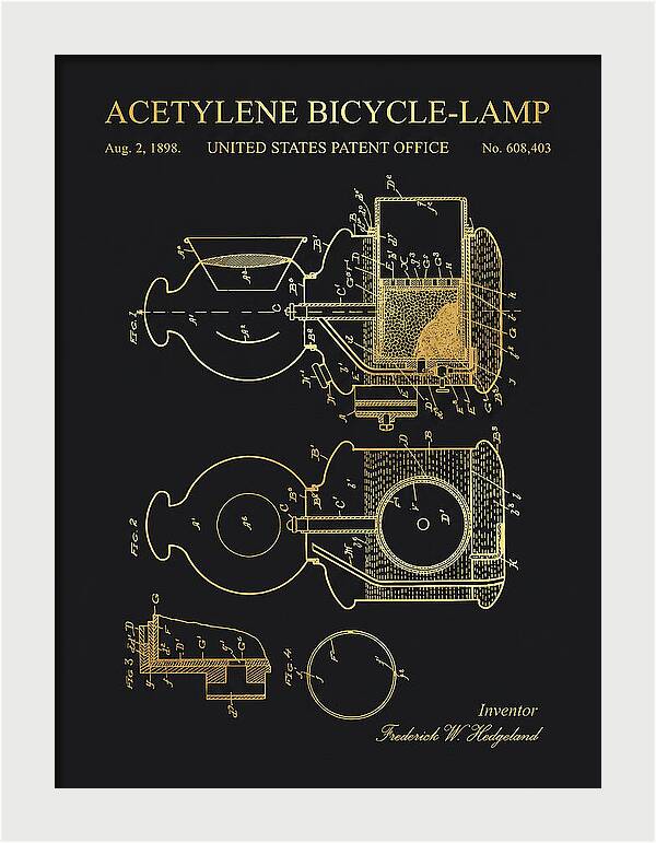 Acetylene Bicycle Lamp Gold Patent Us608403a