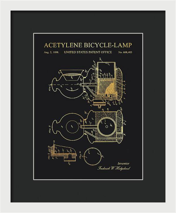 Acetylene Bicycle Lamp Gold Patent Us608403a