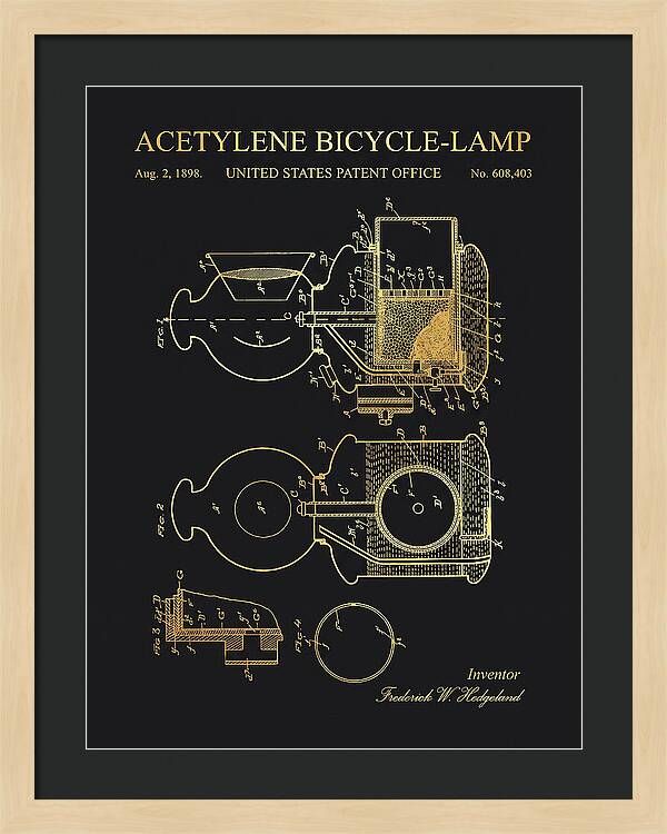 Acetylene Bicycle Lamp Gold Patent Us608403a