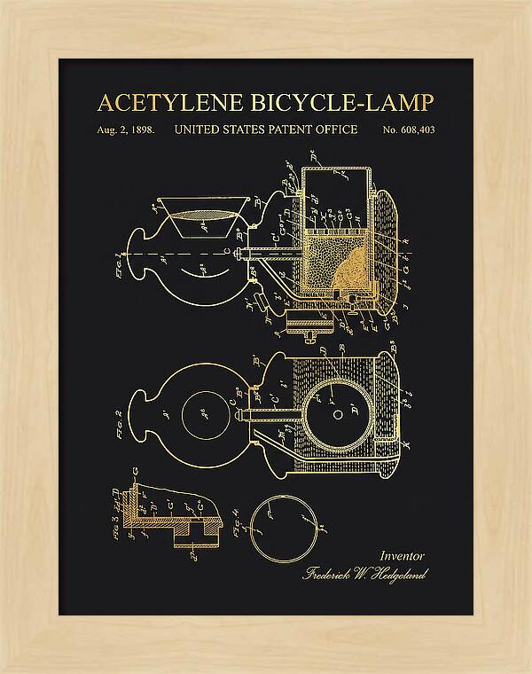 Acetylene Bicycle Lamp Gold Patent Us608403a