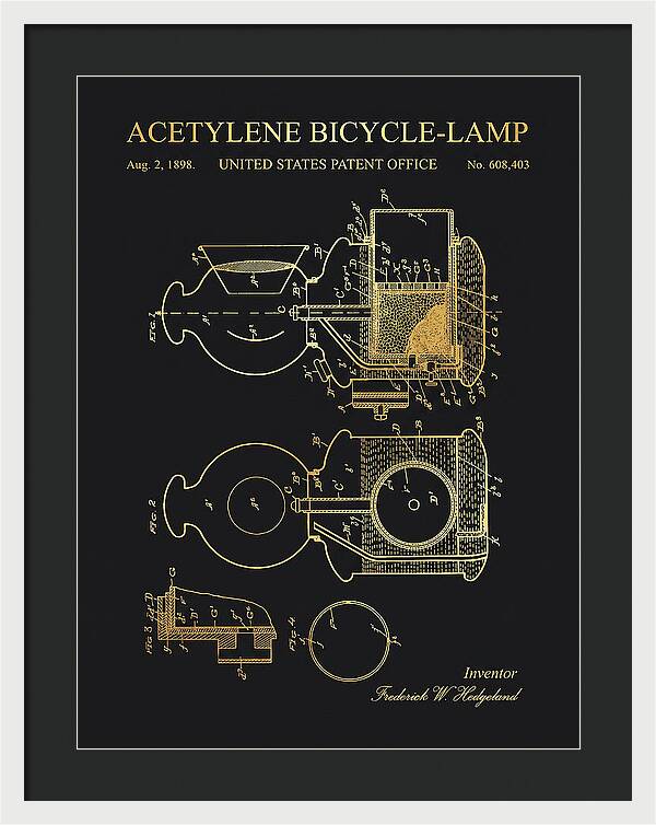 Acetylene Bicycle Lamp Gold Patent Us608403a