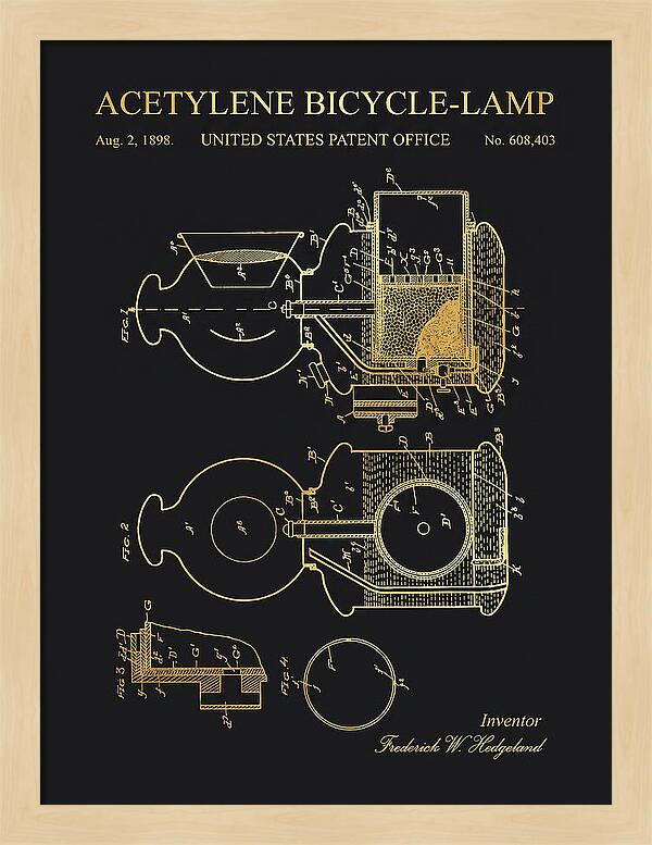 Acetylene Bicycle Lamp Gold Patent Us608403a
