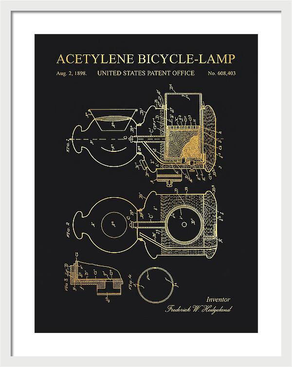 Acetylene Bicycle Lamp Gold Patent Us608403a